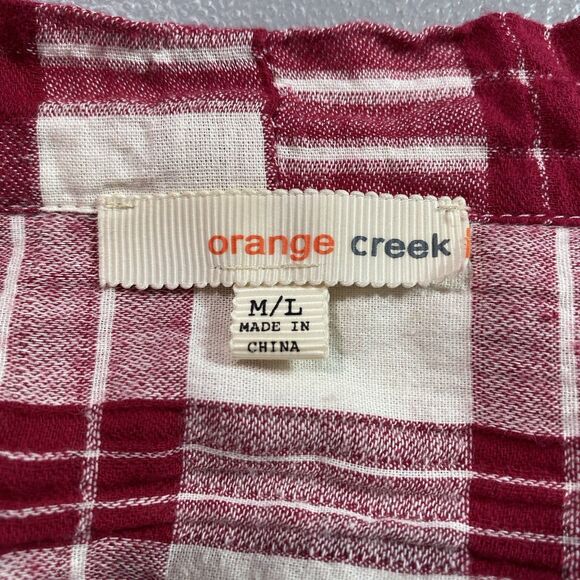 ORANGE CREEK Cardigan Plaid Fringe Open Front Long Sleeve Womens M L Red White - Picture 3 of 11